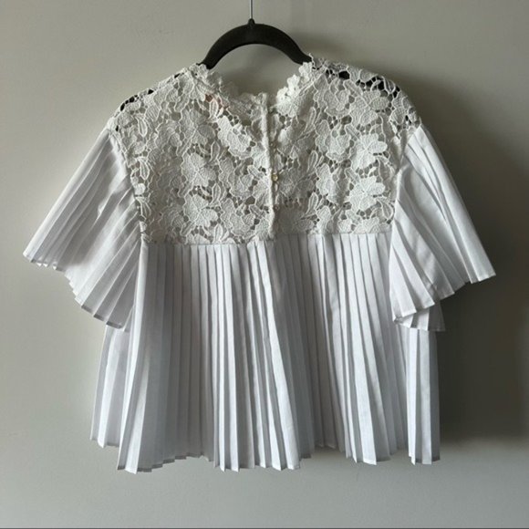 Zara Pleated Lace Top Blouse Babydoll Semi Cropped B - Picture 5 of 13